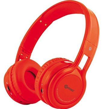 Contixo KB-2600 Kid Safe 85dB Over the Ear Foldable Wireless Bluetooth Headphone with Volume Limiter, Built-in Micro Phone, Micro SD Card Music Player, FM Stereo Radio, Audio Input & Output, Red