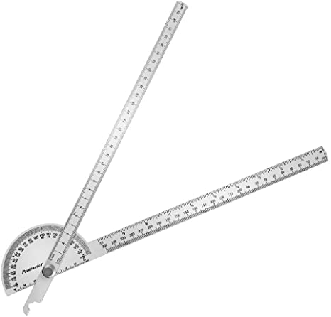 QWORK Angle Finder Protractor Stainless Steel Woodworking Ruler Measure Tool with Two Arm, 0-180 Degrees, 250mm