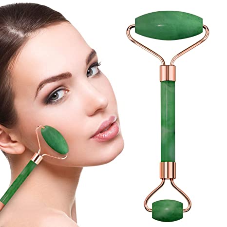 Peora Aikon Face Roller and Massage Stone for Skin care |Natural Healing Jade & Quartz Stone for Microcirculation | Handmade-Crafted Facial Massager Skin Tool for Anti Aging Skincare (Green)