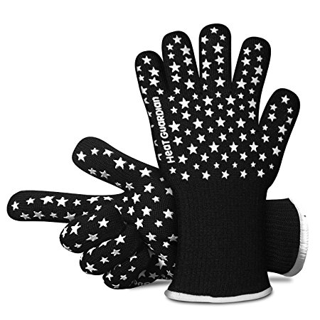 Heat Guardian Heat Resistant Gloves – Protective Gloves Withstand Heat Up To 932℉ – Use As Oven Mitts, Pot Holders, Heat Resistant Gloves for Grilling – Features 5” Cuff for Forearm Protection