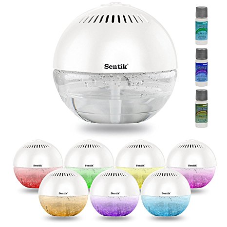 Sentik Fresh Air Globe Revitalizer Freshener Purifier Humidifier Ioniser with Colour Changing LED Light & FREE 3 x 10ml Fragrances