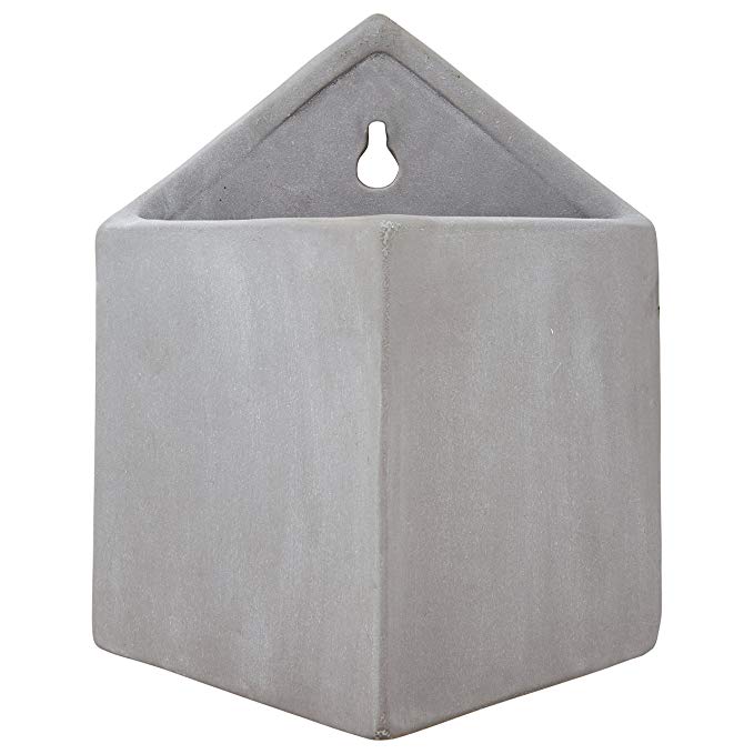 Rivet Modern Pyramid-Shaped Earthenware Wall Planter, 7.5"H, Grey