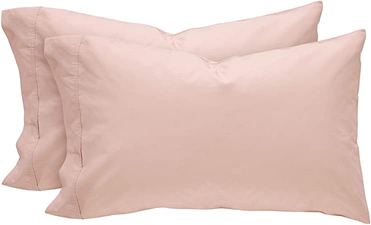 Amazon Brand – Rivet Easy Care, Percale Cotton, Envelope Closure Pillowcases, King, Peach Pink, Set of 2