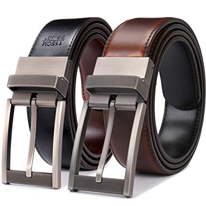 Belts for Men Reversible Leather 1.25” Waist Strap Fashion Dress Buckle Beltox