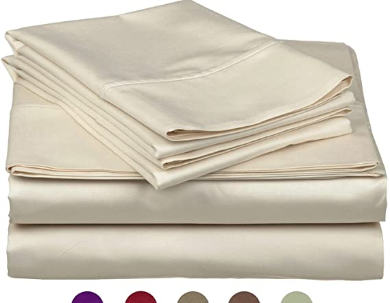 High Strength Natural Bamboo Fiber Yarns Egyptian Comfort 1800 Thread Count 4 Piece Full Size Sheet Set, Beige Color