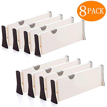 Normei Drawer Dividers 11"-17" Expandable Adjustable Dresser Drawer Organizers Divider for Clothes, Silverware and Utensils fit Kitchen, Bedroom, Bookcase, Baby Drawer with Instructions (8 Pack)