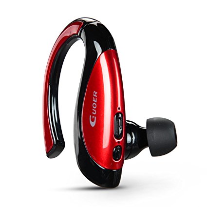 Guoer Bluetooth 4.1 Headset Noise Cancellation Earphone with Extra Extension Ear Piece for iPhone Android Smartphones and Bluetooth-enabled Devices for Driving Exercise Jogging Running(Red/Black)