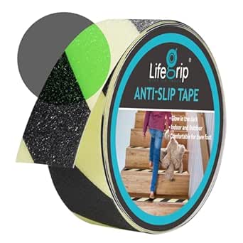 LifeGrip Anti Slip Tape, Glow in the Dark, 2” x 38Ft, Non-Slip Traction Waterproof Grip Tape, Indoor/Outdoor, Safety Non Skid Roll for Tubs, Boats, Stairs, Soft, Comfortable for Bare feet, Green/Black