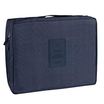 uxcell® Toiletry Travel Cosmetic Makeup Toiletry Case Wash Organizer Storage Pouch Navy Blue