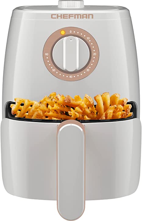 Chefman TurboFry 2-Quart Air Fryer, Dishwasher Safe Basket & Tray, Use Little to No Oil For Healthy Food, 60 Minute Timer, Fry Healthier Meals Fast, Heat And Power Indicator Light, Temp Control, White