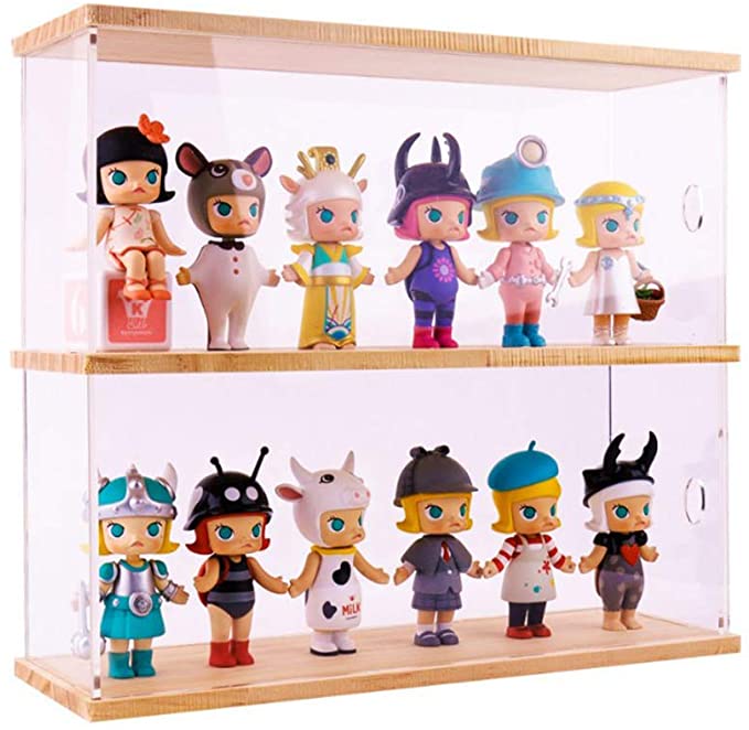 WANLIAN Display case for Action Figures with 2 Tier Large Storge Box,Doll Display case with Door for Figure Collectibles,Pop Figures,Any Toys and Mini Figures,Pop Mart (12" W x 3.9" D x 11.4" H)