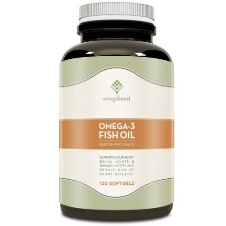 Omegaboost Omega-3 Fish Oil (120 Capsules - 1250mg - Softgel) Lemon Flavored