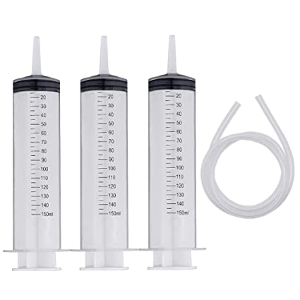 Shintop Syringe Pack 150ml Syringe with Tube for E-Liquids, Oil or Glue Applicator, Experiments, Industrial Use (Pack of 3)