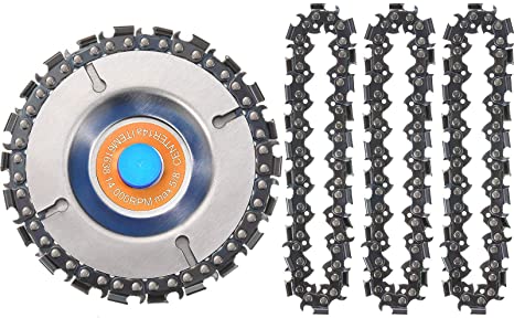 4 Pieces 5/8 Inch Wood Carving Chain Disc, 4 Inch 22 Teeth Saw Blade with 3 Pieces Replacement Circlets for Grinder Chain Disc Grinding Shaping Attachment Circular Chainsaw Wheel (Orange Center)