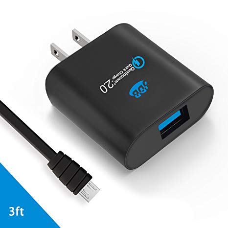 JDB Single Port USB Wall Charger, 18W Quick Charge 2.0 for Samsung Galaxy Samsung Note iPhone and More Smart phone with a 3ft Micro USB Cable (black)