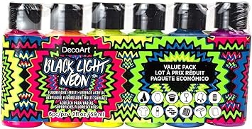 DecoArt Americana Black Light Neon Acrylic Paint Pack 6/Pkg