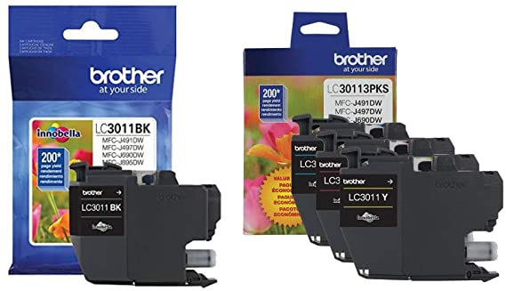 Brother Genuine LC3011BK, LC30113PKS Standard Yield Black/Cyan/Magenta/Yellow Ink Cartridge Set, LC3011