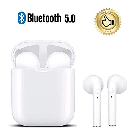 Wireless Earbuds, Bluetooth 5.0 Headset, TWS Wireless Bluetooth Headset, HiFi Bass Stereo, Magnetic Charging Box. Sports Headphone Noise Cancelling Headphone for iPhone/Android/HUWEI (White)