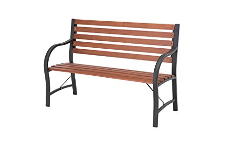 Sunjoy L-PB122PST Large Natural Wood Slats Garden Bench with Black Frame, 48" by 23.6"