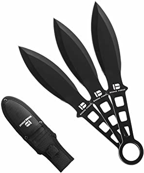 BOONE FORGE Throwing Knives Set with 3 Knives Black Double-Edged Blades and Stainless Steel Handles Outdoor Survival Throwing Knives with Nylon Sheath