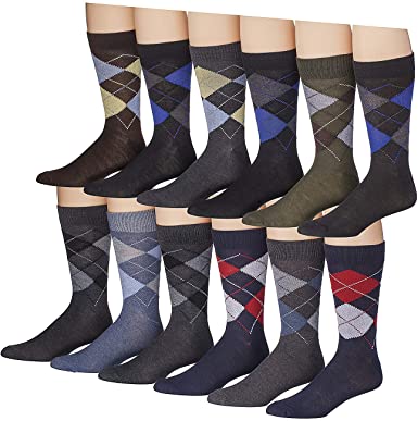 James Fiallo Mens 12-Pairs Funny Funky Crazy Novelty Colorful Patterned Dress Socks