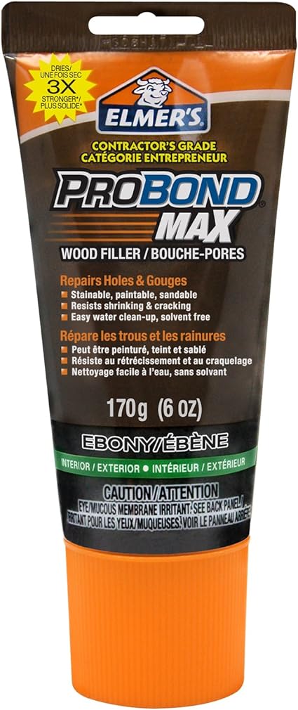 Elmer's 69014 Probond Max Tinted Wood Filler, Interior/Exterior, 170g (6 Oz.) Tube, Ebony Ebony