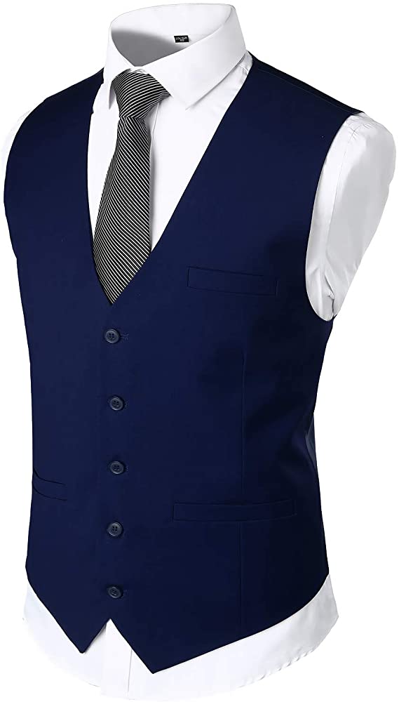 VATPAVE Mens V-Neck Formal Suit Vest Slim Fit Dress Vest Wedding Waistcoat for Tuxedo