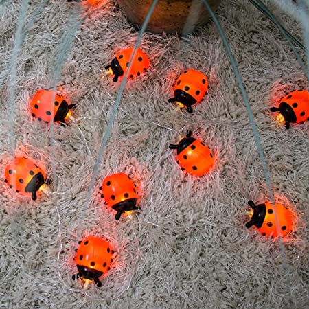 Uonlytech Ladybugs Fairy String Lights Waterproof 20 LEDs String Lights for Indoor Outdoor Garden Bedroom Birthday Party Decoration Supplies Without Batteries 20m