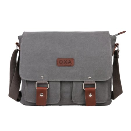 OXA Vintage Canvas Messenger Bag Shoulder Bag Laptop Bag ipad Bag Book Bags Satchel Travel Bag Purse Daypack School Bag College Bag Work Bag Business Bag Fits Most 14 inch Laptop Gray