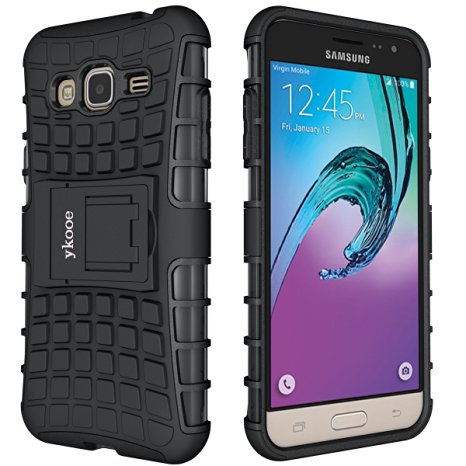 J3 Case, Galaxy Amp Prime Case, ykooe (Armor Series) Heavy Duty Protection Hybrid Shockproof Dual Layer Protective Case Cover With Stand for Samsung Galaxy J3 / Amp Prime / Express Prime (Black)