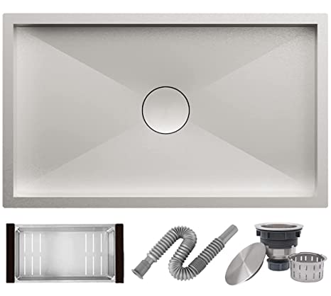 ALTON HMS25010, SS-304 Grade, 30x18x10 Single Bowl Handmade Kitchen Sink, Brushed Finish