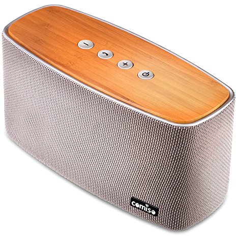 COMISO 30W Bluetooth Speakers with Super Bass, Bamboo Wood Home Speaker with Subwoofer - (Grey)