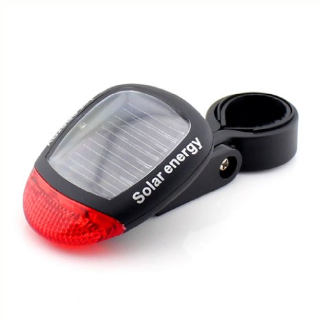Solar Powered Bike Bicycle Rear Back Safety Light 3 Function LED Tail Lamp Red 122873
