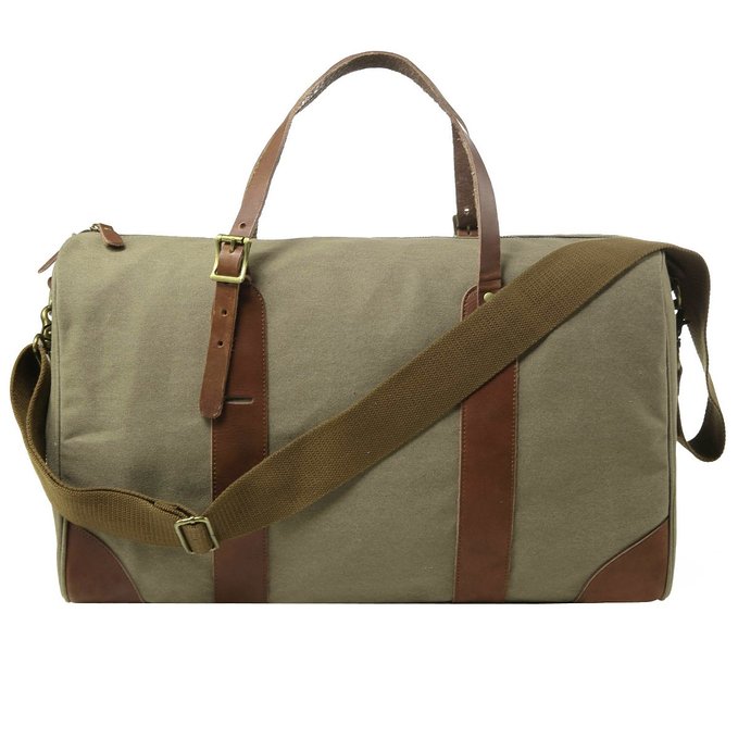 S-ZONE Canvas Leather Trim Travel Tote Duffel Shoulder Handbag Weekender Bag