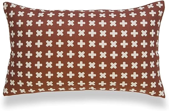 Hofdeco Modern Boho Decorative Lumbar Throw Pillow Cover ONLY, for Couch, Sofa, Bed, X Dots Rust, 12"x20"
