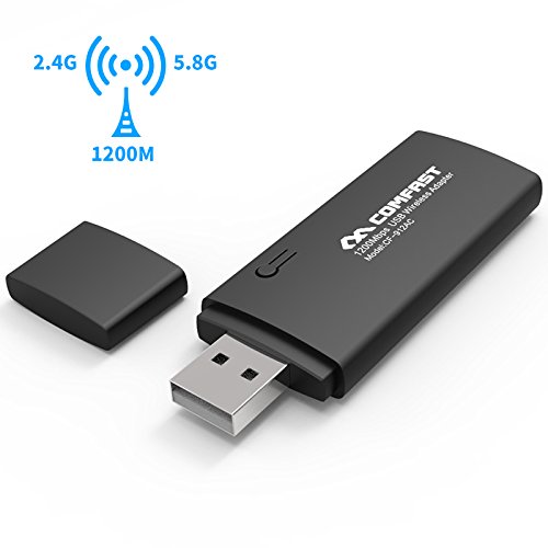 COMFAST Wireless WiFi Adapter, 11AC Dual Band 2.4G/5G USB WiFi Adapter with External Dual High Gain Antennas for Windows 7/8/8.1/10/XP, MAC OS 10.11/10.10/10.9/10.8/10.7/10.6 … (1200Mbps)