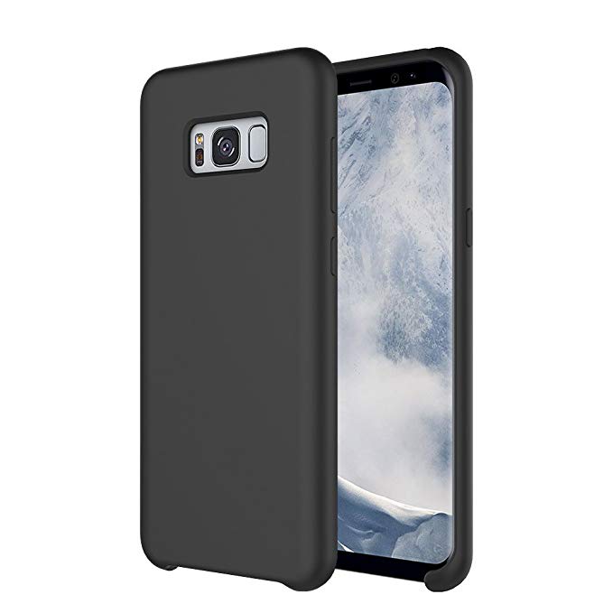 Galaxy S8 Plus Case, Samsung Galaxy S8 Plus Silicone Cover Porsc Liquid Silicone Gel Rubber Case with Soft Microfiber Cloth Lining Cushion for Galaxy S8 Plus (Black)