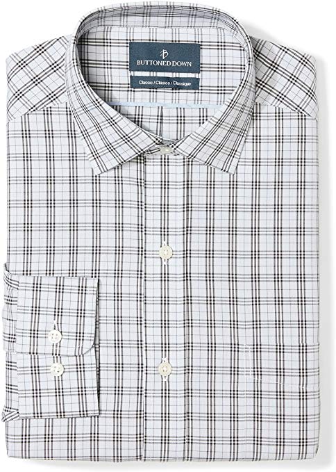 Amazon Brand - BUTTONED DOWN Men's Classic Fit Plaid Dress Shirt, Supima Cotton Non-Iron