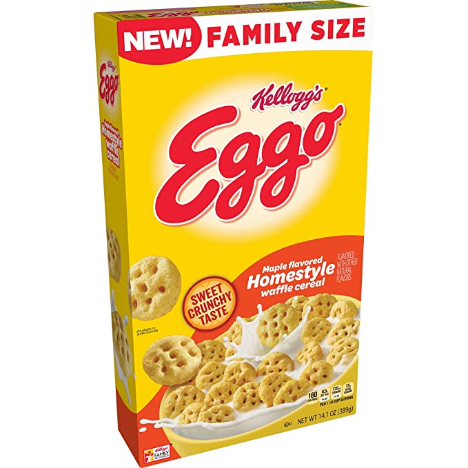 Kellogg's Eggo, Breakfast Cereal, Maple Flavored Homestyle Waffle, Good Source of 8 Vitamins and Minerals, Family Size, 14.1oz Box