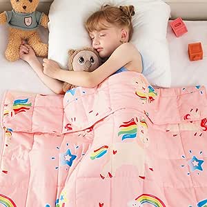 yescool Pink Weighted Blanket Kids 5 Pounds (36"x48", 5lbs) Childrens Cooling Weighted Lap Blanket, Kid Unicorns Heavy Blanket for Sleeping, Weighted Throw Blanket Perfect for 40-60lbs