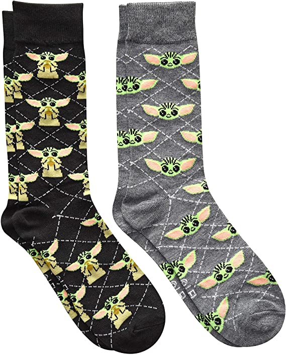 Star Wars Baby Yoda Argyle Men's Crew Socks 2 Pair Pack Shoe Size 6-12