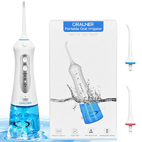 COSTWAY Portable Water Flosser with 3 Modes, Power Dental Flossers with 2 Jet Tips, IPX7 Waterproof Water Flosser, Water Flossing with Cleanable Water Tank and 360-Degree Rotating Nozzle