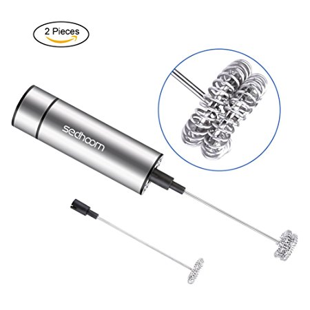 Milk Frother Handheld Double Spring Whisk Head Powerful Electric Milk Frother with Additional Single Spring Whisk Head