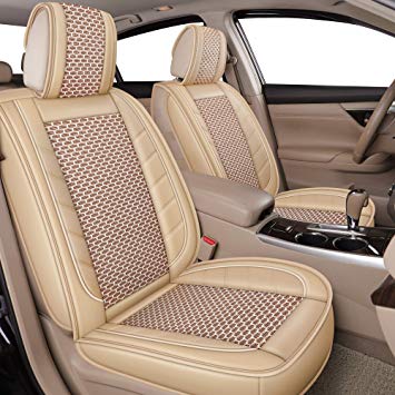 LUCKYMAN CLUB Breathable 5 Car Seat Covers Fit for Most Sedan SUV Truck Nicely Fit for 2019 Acura RDX RLX TLX 2018 Mazda CX-5 Mazda3 Mazda6 Honda Accord CRV 2017 Hyundai Sonata (Beige Full Set)