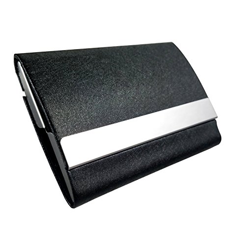 Business Card Holder By Apor - Oracle Grain Leather Business Card Case with Magnetic Shut To Keep Business Cards in Mint Condition - Black