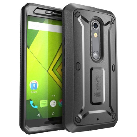Droid Maxx 2 Case, SUPCASE [Heavy Duty] Belt Clip Holster Case for Motorola Moto X Play 2015 Verizon [Unicorn Beetle PRO Series] Rugged Protective Cover with Built-in Screen Protector (Black/Black)