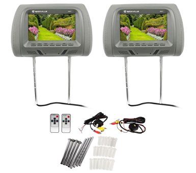 Pair Rockville RHP7-BK 7" Black TFT-LCD Car Headrest TV Monitors w/ Speakers IR