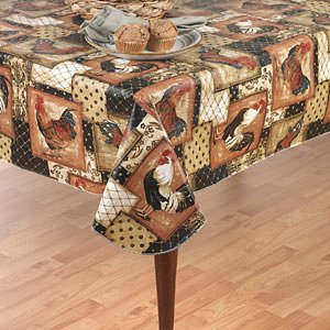 Vintage Rooster Flannel Back Vinyl Tablecloth, 70" Round [Kitchen]