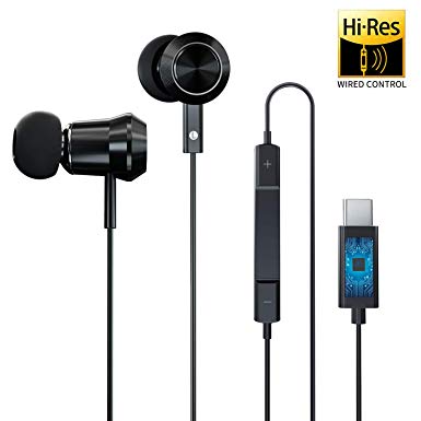 USB Type C Earphones,Wired in Ear Stereo Bass Noise Cancelling Headphones(Hi-Res & DAC Chipset) with Mic Earbuds Compatible with Google Pixel 3/3XL,OnePlus 6T/7 Pro,Huawei P30/P20/Pro,Sony,HTC,Xiaomi