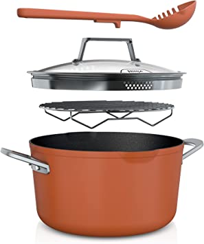 Ninja CW202CP Foodi NeverStick PossiblePot, Premium Set with 7-Quart Capacity Pot, Roasting Rack, Glass Lid & Integrated Spoon, Nonstick, Durable & Oven Safe to 500°F, Smoked Paprika